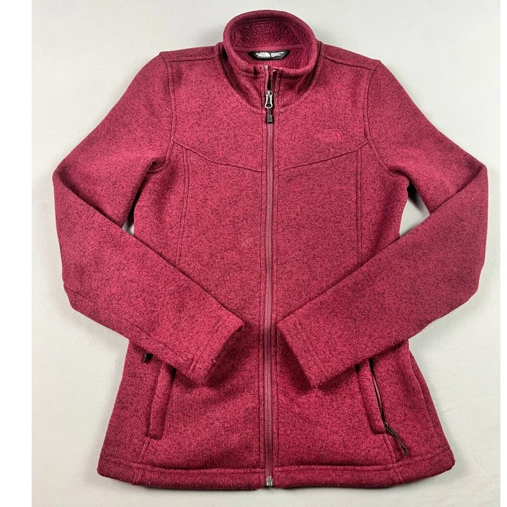 The North Face Women's Small Maggy Sweater‎ Full Zip Fleece Jacket Red Heathered